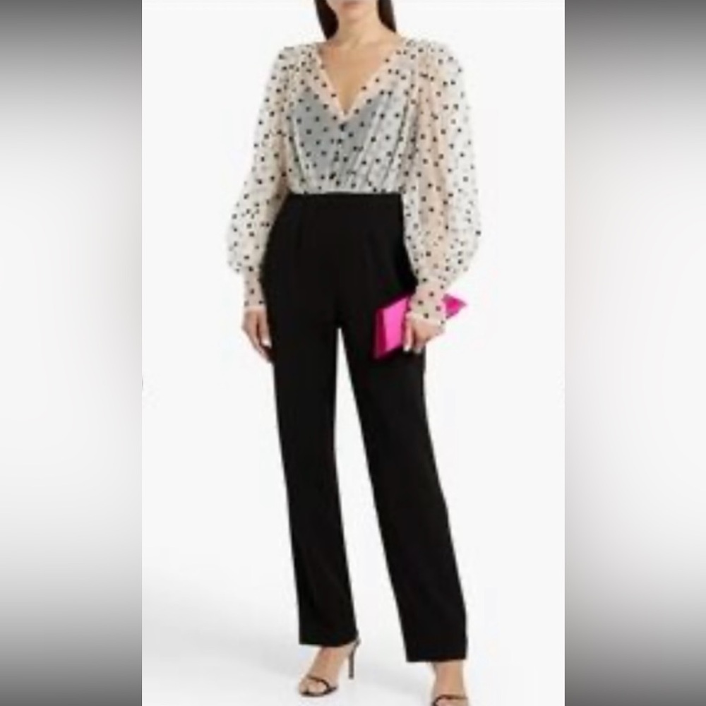 NWT SALONI Bernadette Sheer Embroidered Tulle Dot Jumpsuit Sz 10 Cream/Black‎